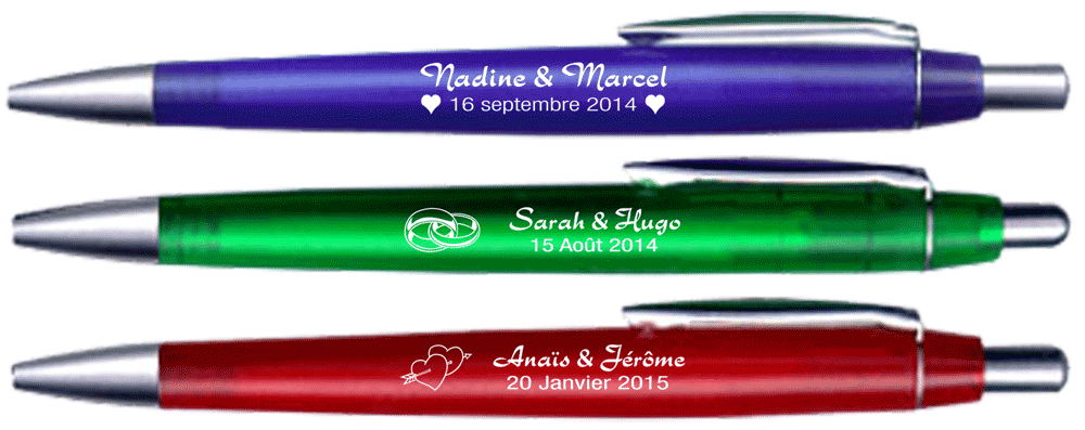stylos mariage personnalis&eacute;s pr&eacute;noms mari&eacute;s et date mariage