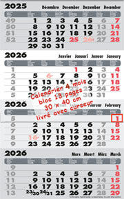 Bloc calendrier 4 mois  pour imprimeur gris